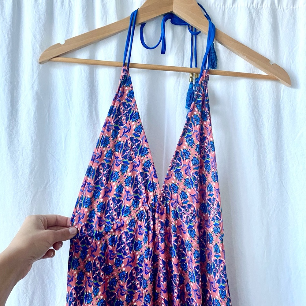 Pink red blue Green boho silk tie maxi dress